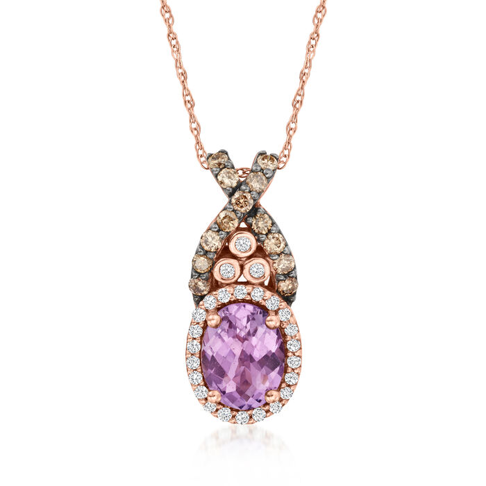 Le Vian .90 Carat Grape Amethyst Pendant Necklace with .32 ct. t.w. Chocolate and Vanilla Diamonds in 14kt Strawberry Gold