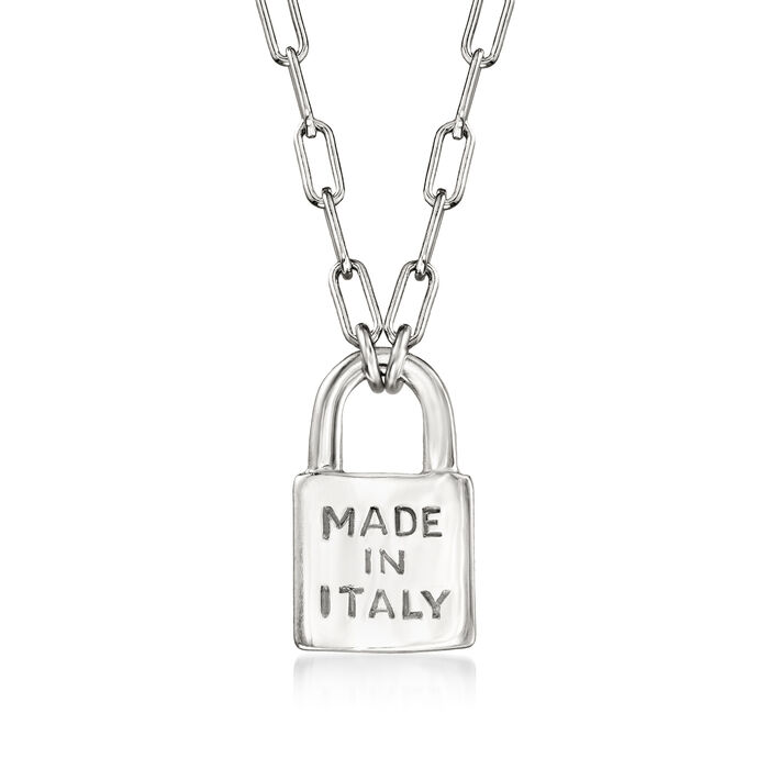 Italian Sterling Silver &quot;Made in Italy&quot; Lock Paper Clip Link Necklace