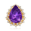 C. 1990 Vintage 8.75 Carat Amethyst and 1.00 ct. t.w. Diamond Cocktail Ring in 14kt Yellow Gold