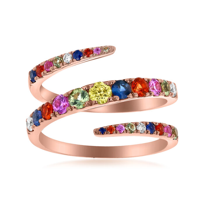 .90 ct. t.w. Multicolored Sapphire Wrap Ring with Diamond Accents in 14kt Rose Gold