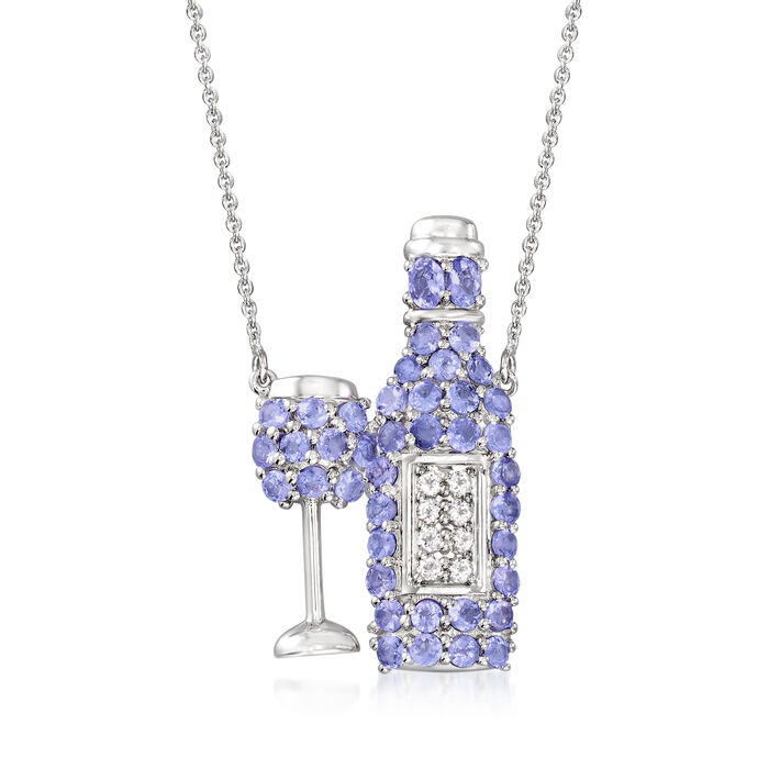 4.45 ct. t.w. Tanzanite and .40 ct. t.w. White Topaz Wine Glass and Bottle Necklace in Sterling Silver