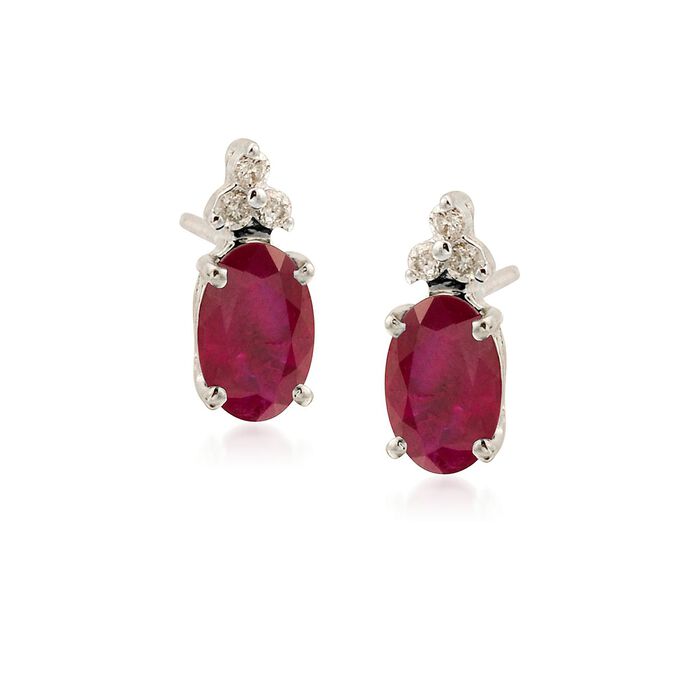 1.10 ct. t.w. Ruby Earrings with Diamond Accents in 14kt White Gold