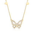Mother-of-Pearl and .70 ct. t.w. White Topaz Butterfly Necklace in 18kt Gold Over Sterling