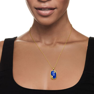 Lapis Floral Necklace in 18kt Yellow Gold Over Sterling