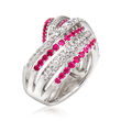 C. 1990 Vintage Piero Milano .87 ct. t.w. Diamond and .85 ct. t.w. Ruby Wave Ring in 18kt White Gold