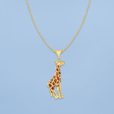 Italian 18kt Gold Over Sterling Giraffe Pendant Necklace with Black and Caramel Enamel