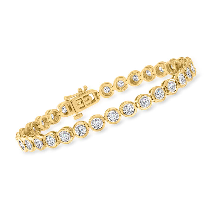 3.00 ct. t.w. Bezel-Set Diamond Tennis Bracelet in 18kt Gold Over Sterling