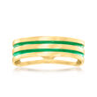 Italian 14kt Yellow Gold Ring with Green Enamel Stripes
