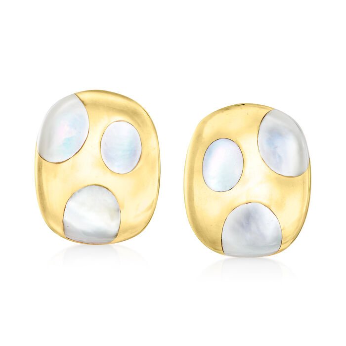 C. 1980 Vintage Mother-of-Pearl Dot Clip-On Earrings in 14kt Yellow Gold