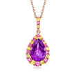 3.00 Carat Amethyst and .90 ct. t.w. Multicolored Sapphire Pendant Necklace in 14kt Rose Gold
