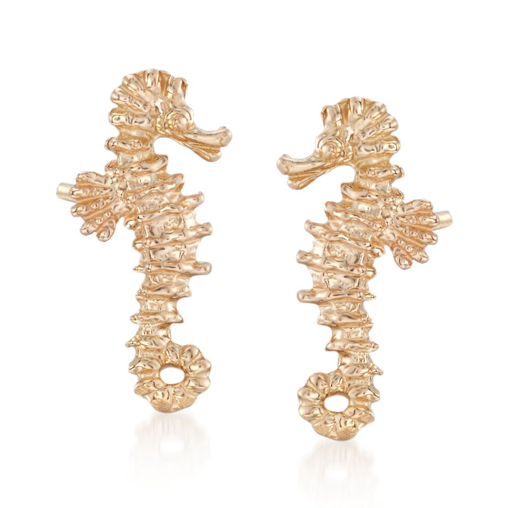 14kt Yellow Gold Mini Seahorse Stud Earrings