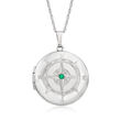 Sterling Silver Compass Locket Necklace with Emerald Accent