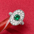 1.00 Carat Simulated Emerald and 1.10 ct. t.w. CZ Oval Ring in Sterling Silver