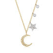 .19 ct. t.w. Pave Diamond Moon and Star Necklace in 14kt Two-Tone Gold