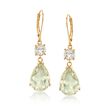 7.50 ct. t.w. Green Prasiolite and 1.80 ct. t.w. White Topaz Drop Earrings in 18kt Yellow Gold Over Sterling Silver