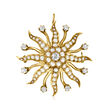 C. 1950 Vintage 4mm Cultured Pearl and 1.00 ct. t.w. Diamond Starburst Pin/Pendant in 14kt Yellow Gold