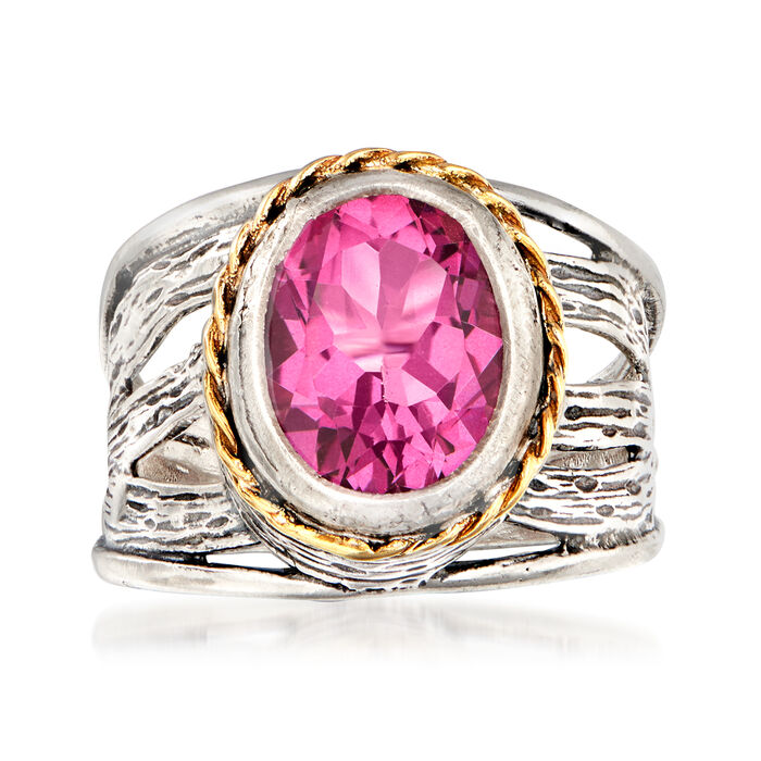 5.00 Carat Pink Topaz Ring in Sterling Silver and 14kt Yellow Gold