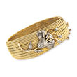 C. 1960 Vintage 18kt Yellow Gold Floral Woven Bangle Bracelet with Diamond Accents