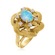 C. 1970 Vintage Opal and .35 ct. t.w. Diamond Ring in 14kt Yellow Gold