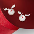 8-8.5mm Cultured Pearl Reindeer Earrings with Red Enamel in Sterling Silver
