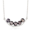 5.5-6mm Black Cultured Pearl Curved Bar Necklace in Sterling Silver