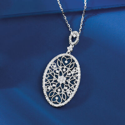 .25 ct. t.w. Diamond Floral Filigree Pendant Necklace in 14kt White Gold
