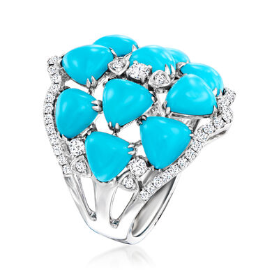 Turquoise and .69 ct. t.w. Diamond Ring in 18kt White Gold