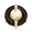 10-12mm Golden Cultured South Sea Pearl Ring with Onyx and .18 ct. t.w. Diamonds in 14kt Yellow Gold