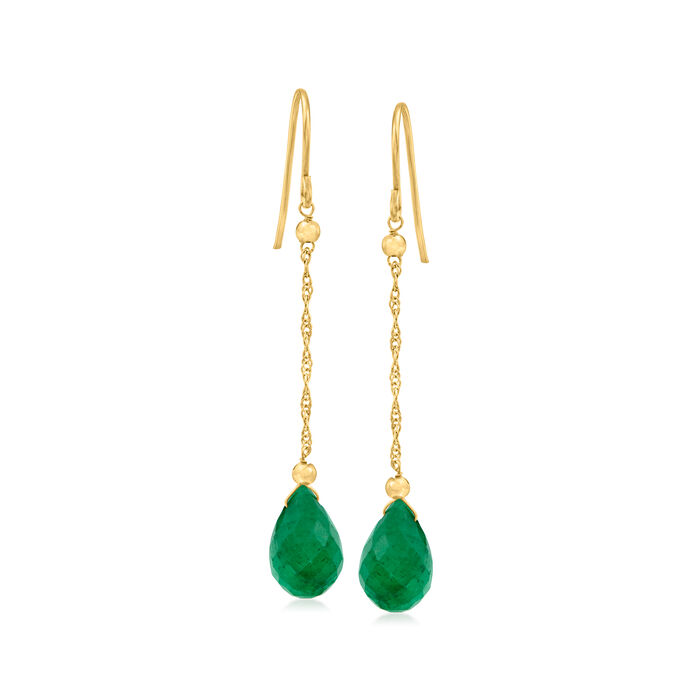 7.00 ct. t.w. Emerald Teardrop Earrings in 10kt Yellow Gold