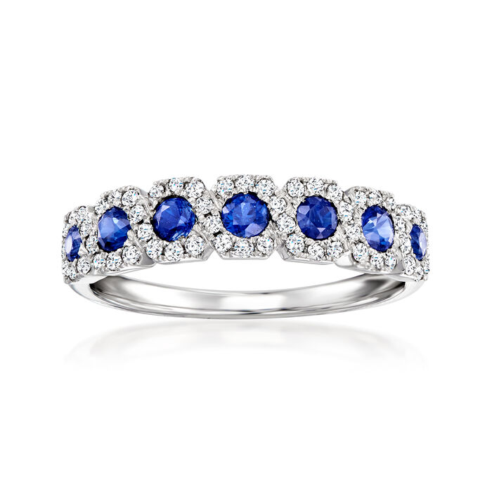.50 ct. t.w. Sapphire and .28 ct. t.w. Diamond Ring in 14kt White Gold