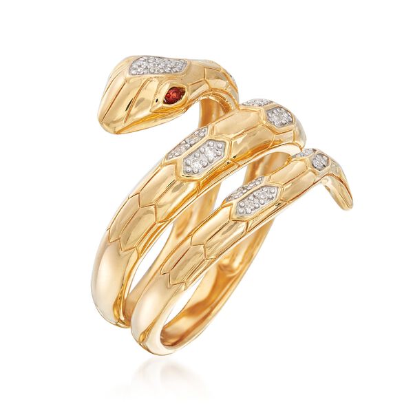 .10 ct. t.w. Diamond Snake Wrap Ring with Garnet Accents in 18kt Gold Over Sterling. #890061