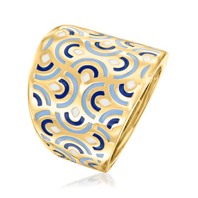 Italian Multicolored Enamel Geometric-Pattern Ring in 14kt Yellow Gold