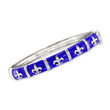 Blue Enamel Fleur-De-Lis Bangle Bracelet in Sterling Silver