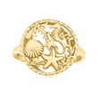 18kt Gold Over Sterling Silver Sea Life Ring