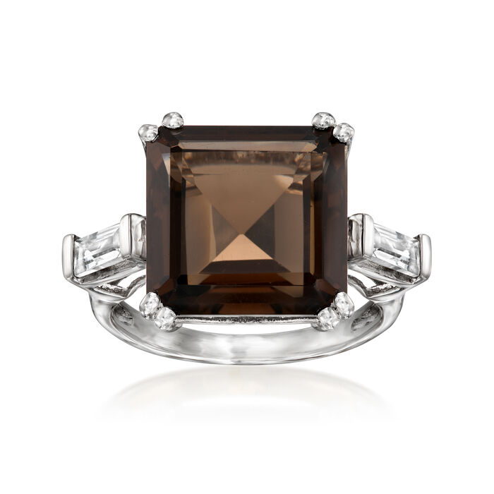 7.50 Carat Smoky Quartz and .50 ct. t.w. White Topaz Ring in Sterling Silver