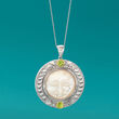 Mother-Of-Pearl and 1.10 ct. t.w. Peridot Moon Pendant Necklace in Sterling Silver and 14kt Yellow Gold