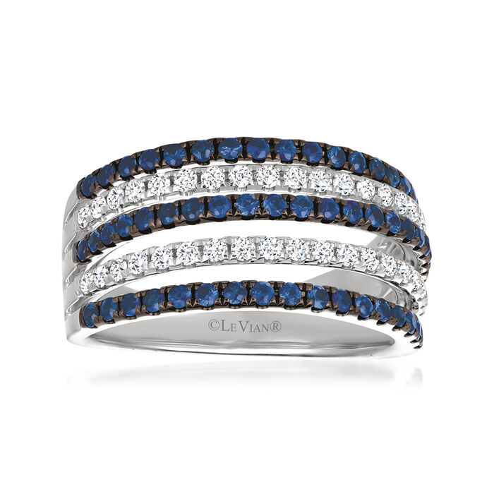 Le Vian .60 ct. t.w. Blueberry Sapphire and .36 ct. t.w. Vanilla Diamond Multi-Row Ring in 14kt Vanilla Gold