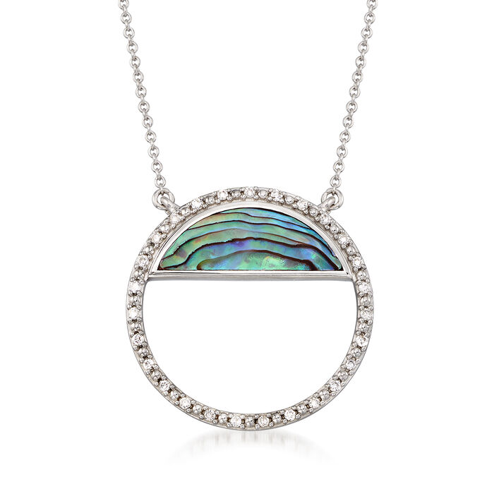 Abalone Shell and .16 ct. t.w. Diamond Circle Necklace in Sterling Silver