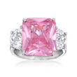 13.00 Carat Simulated Pink Sapphire and 1.40 ct. t.w. CZ Ring in Sterling Silver