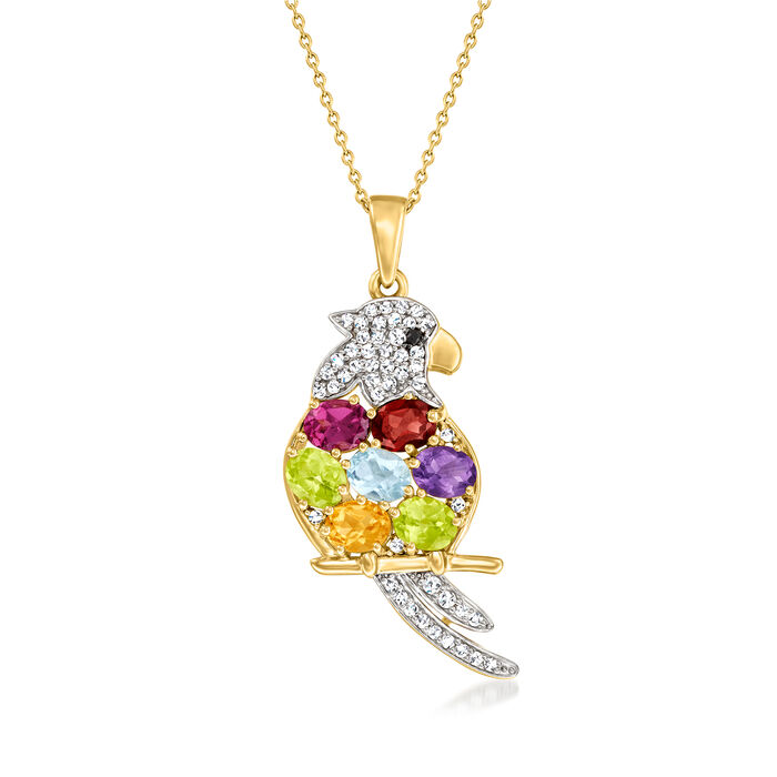 3.02 ct. t.w. Multi-Gemstone Bird Pendant Necklace in 18kt Gold Over Sterling