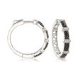 .50 ct. t.w. Black Spinel and .10 ct. t.w. White Zircon Hoop Earrings in Sterling Silver