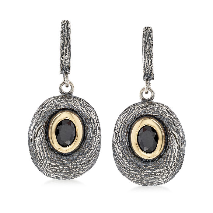 Black Onyx Drop Earrings in Sterling Silver and 14kt Yellow Gold 