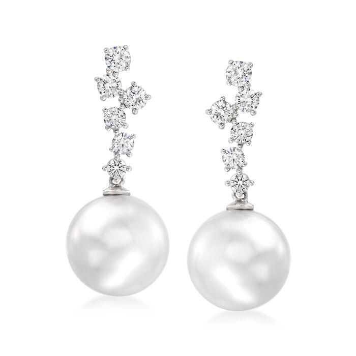 13-14mm Cultured South Sea Pearl and 1.05 ct. t.w. Diamond Drop Earrings in 18kt White Gold