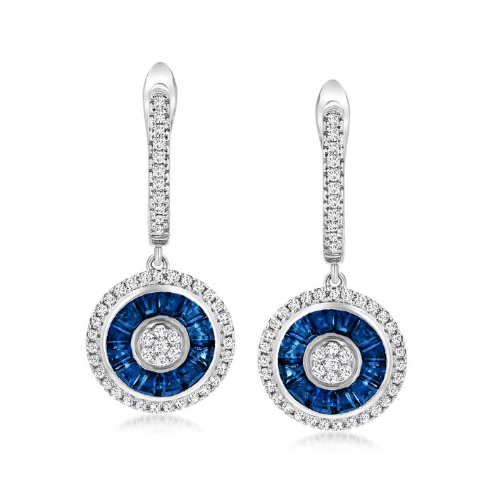 1.50 ct. t.w. Sapphire and .53 ct. t.w. Diamond Hoop Drop Earrings in 14kt White Gold