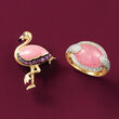 .28 ct. t.w. Pink Sapphire and Enamel Flamingo Pin with Black Diamond Accent in 14kt Yellow Gold