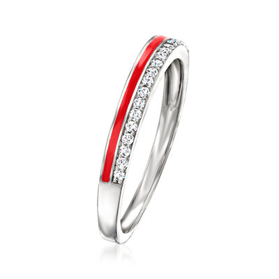 .10 ct. t.w. Diamond Ring with Red Enamel in Sterling Silver