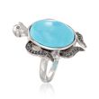 Turquoise and .30 ct. t.w. Black Spinel Turtle Ring in Sterling Silver