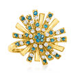 .75 ct. t.w. Blue and White Diamond Flower Ring in 18kt Gold Over Sterling