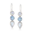 Moonstone and 4.70 ct. t.w. Blue Topaz Drop Earrings in Sterling Silver
