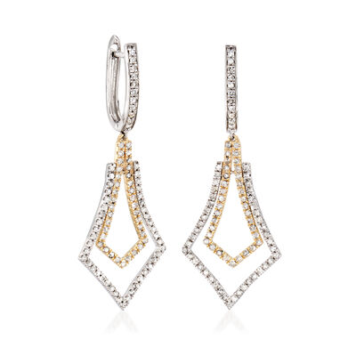 1.00 ct. t.w. Diamond Drop Earrings in Sterling Silver and 14kt Yellow Gold